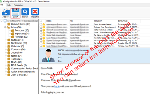 screenshot of PST to Office 365 A2Z Migrations